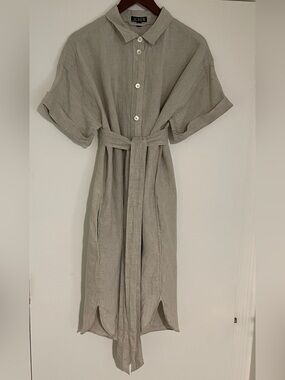 J. Crew Capitaine Taupe Beige Linen Midi Shirt Dress with Tie Belt. Women's XLT